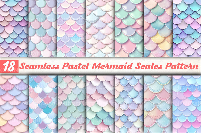 Seamless Pastel Mermaid Scales Pattern Digital Paper - CraftNest - Digital Crafting and Art