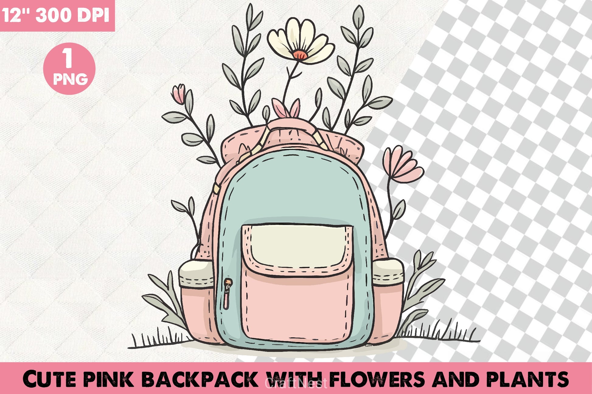 Cute Pink Floral Backpack Clipart Bundle - CraftNest - Digital Crafting and Art