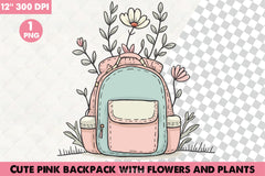 Cute Pink Floral Backpack Clipart Bundle - CraftNest - Digital Crafting and Art