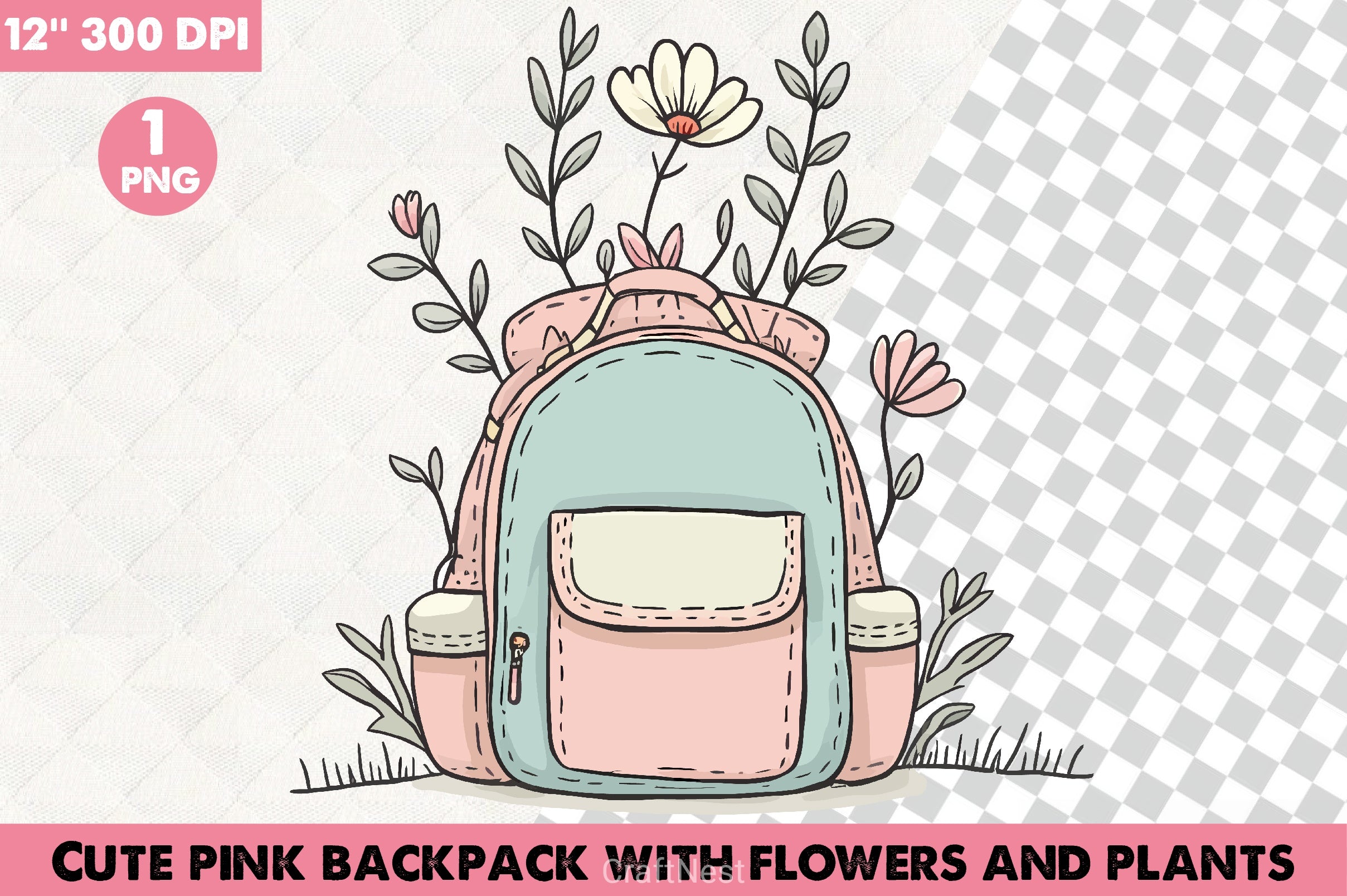 Cute Pink Floral Backpack Clipart Bundle - CraftNest - Digital Crafting and Art