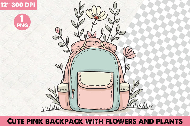 Cute Pink Floral Backpack Clipart Bundle - CraftNest - Digital Crafting and Art