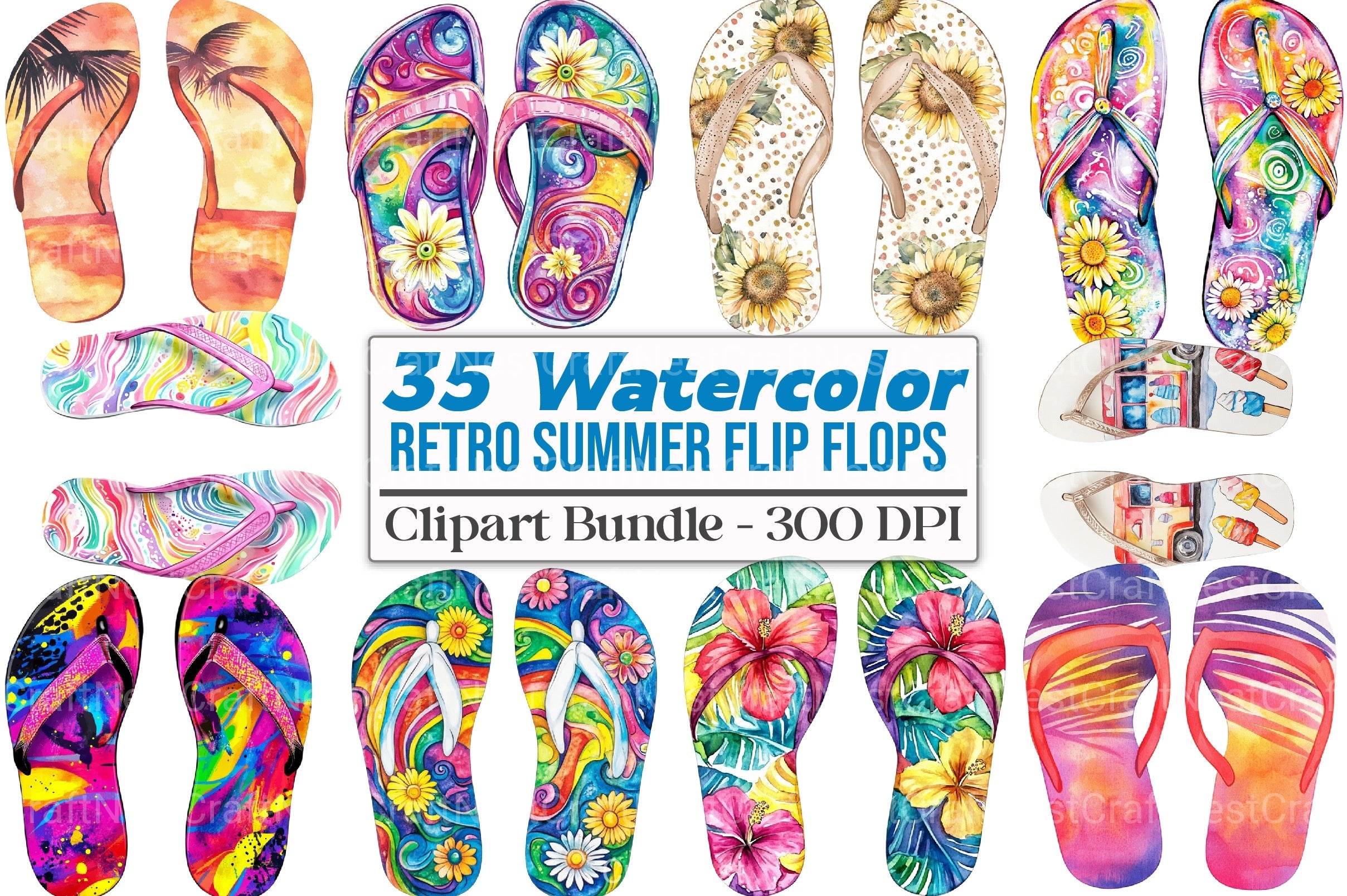 Retro Summer Flip Flops Clipart Bundle 77 - CraftNest - Digital Crafting and Art