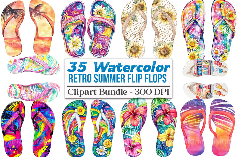 Retro Summer Flip Flops Clipart Bundle 77 - CraftNest - Digital Crafting and Art
