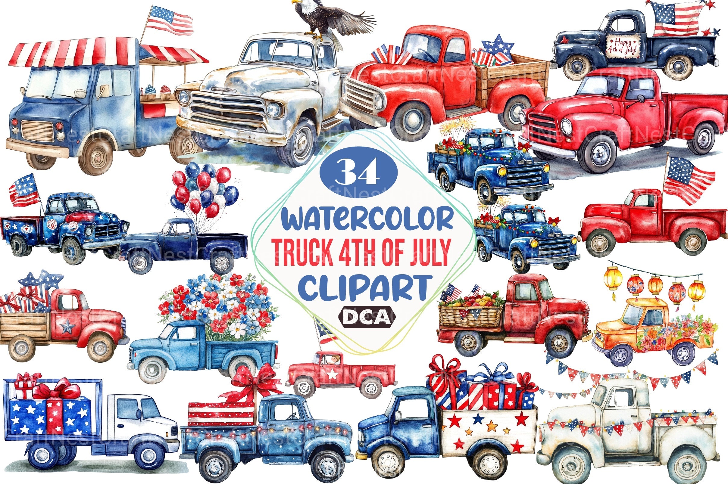 4th of July Truck Clipart Bundle 99 - CraftNest - Digital Crafting and Art