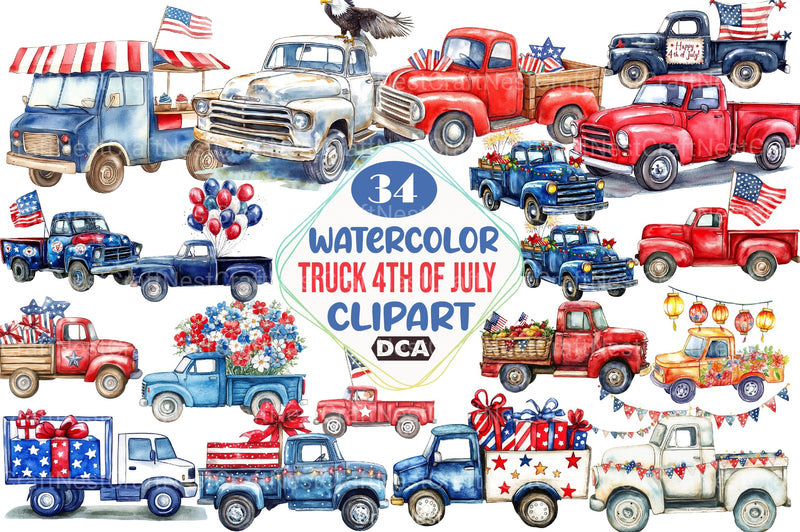 4th of July Truck Clipart Bundle 99 - CraftNest - Digital Crafting and Art