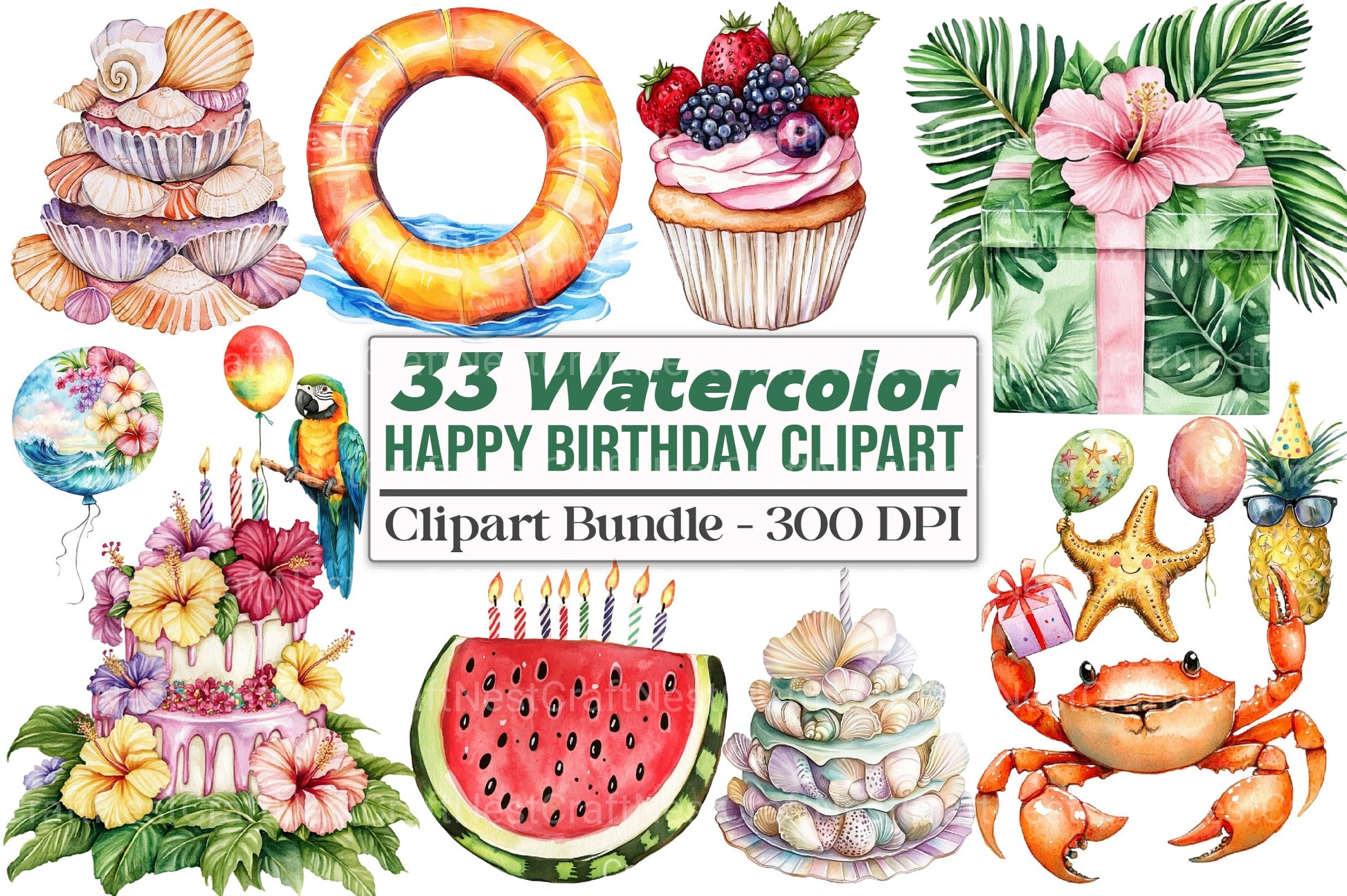 Summer Happy Birthday Clipart Bundle 2 - CraftNest - Digital Crafting and Art