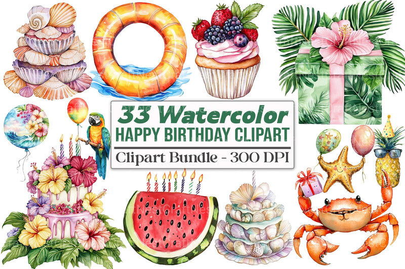 Summer Happy Birthday Clipart Bundle 2 - CraftNest - Digital Crafting and Art