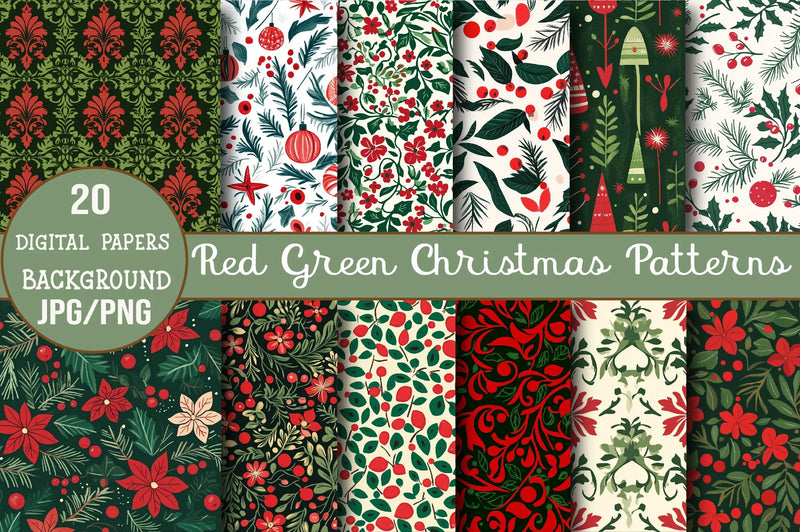 Red Green Christmas Patterns Clipart Bundle - CraftNest - Digital Crafting and Art