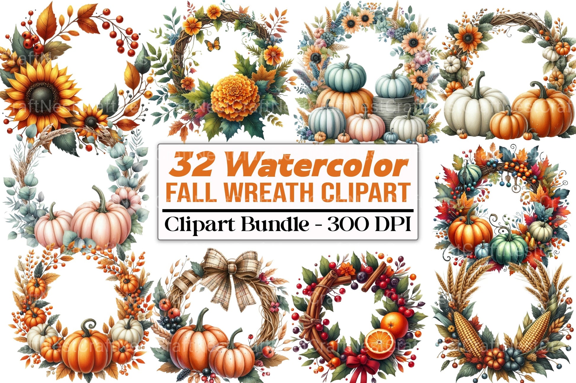 Fall Wreath Clipart Bundle - CraftNest - Digital Crafting and Art