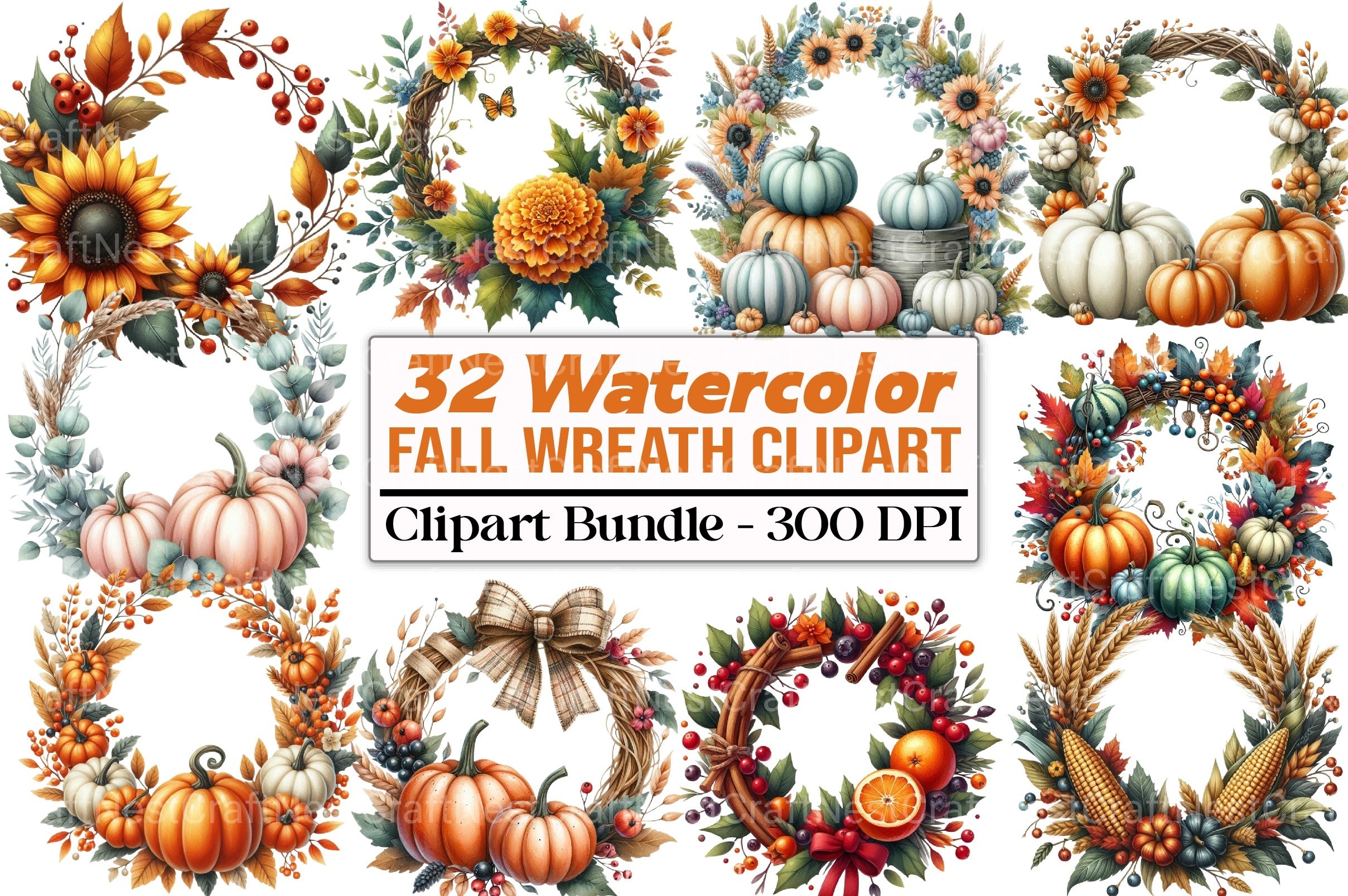 Fall Wreath Clipart Bundle - CraftNest - Digital Crafting and Art