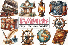 Vintage Travel Clipart Bundle 8 - CraftNest - Digital Crafting and Art