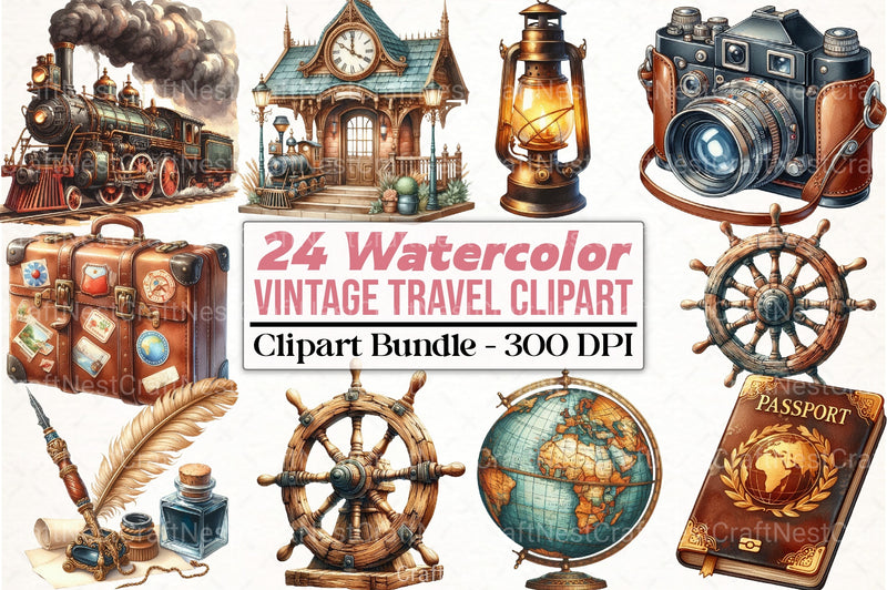 Vintage Travel Clipart Bundle 8 - CraftNest - Digital Crafting and Art