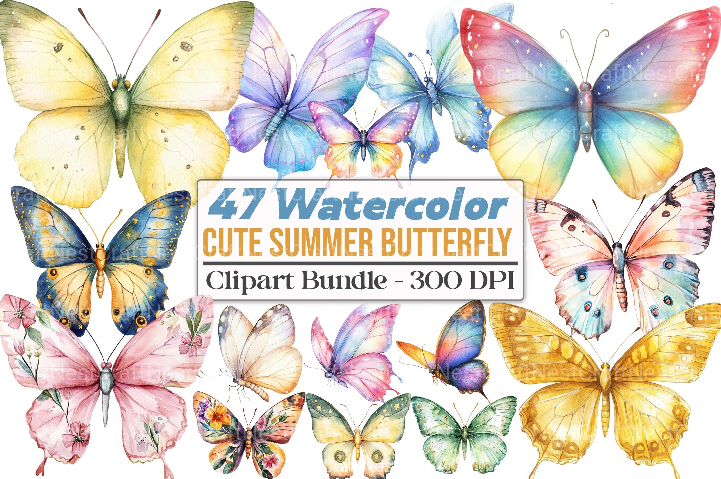 Cute Summer Butterfly & Flowers Clipart Bundle 98 - CraftNest - Digital Crafting and Art