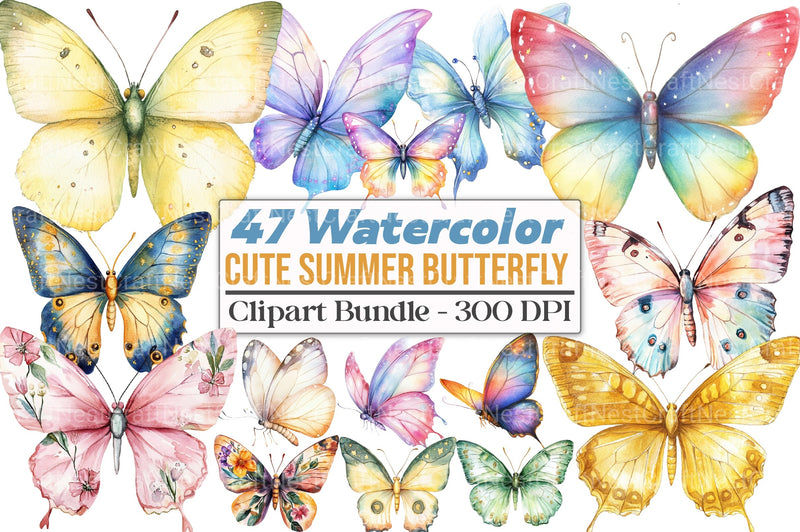 Cute Summer Butterfly & Flowers Clipart Bundle 98 - CraftNest - Digital Crafting and Art