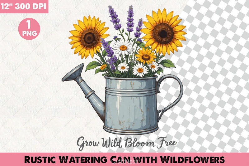 Rustic Watering Can Wildflowers Clipart Bundle - CraftNest - Digital Crafting and Art