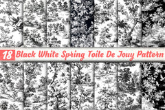 Black White Spring Toile De Jouy Pattern Clipart Bundle - CraftNest - Digital Crafting and Art