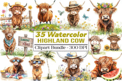 Summer Highland Cow Clipart Bundle 12 - CraftNest - Digital Crafting and Art