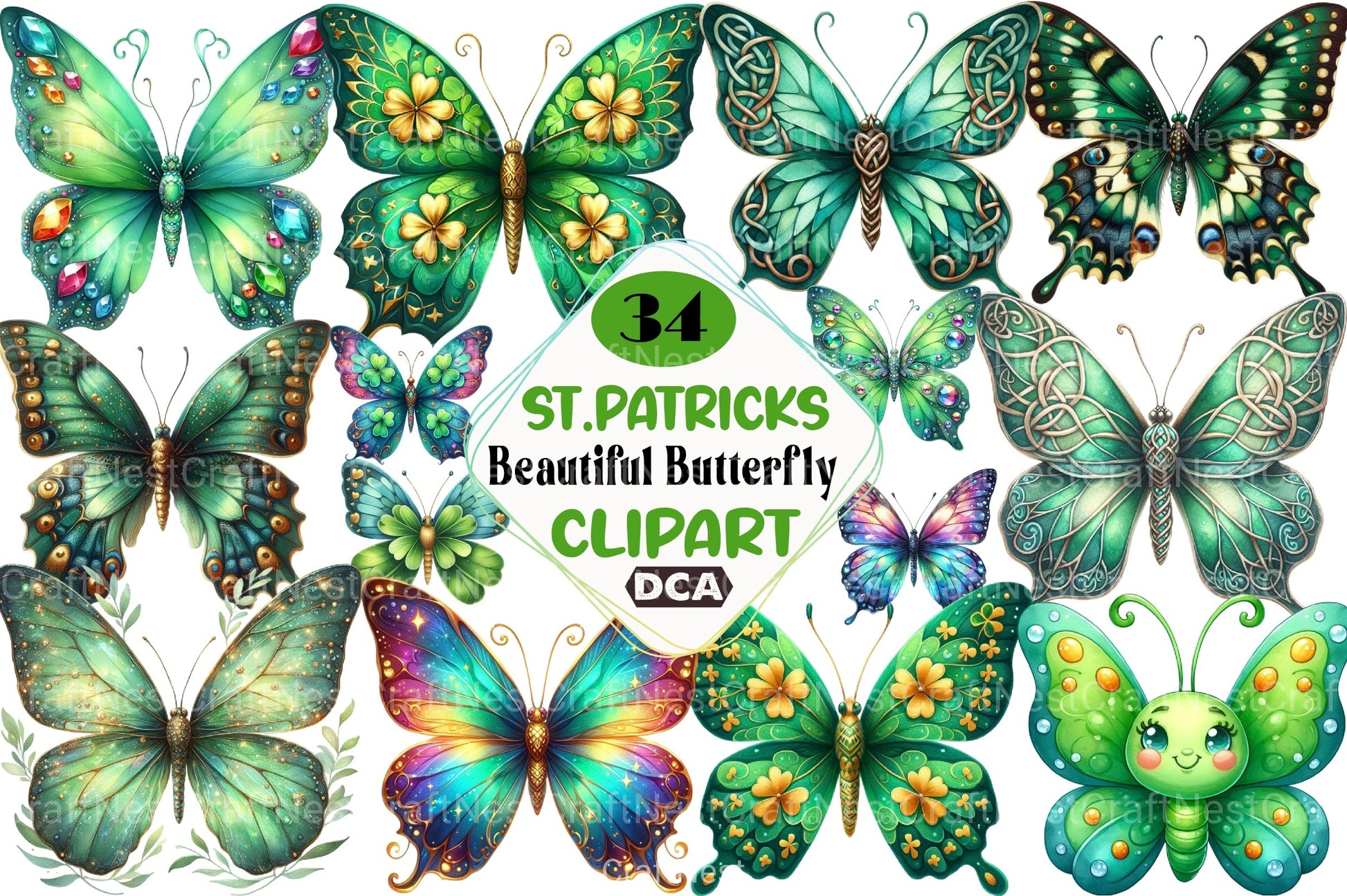 St. Patrick's Day Butterfly Clipart Bundle - CraftNest - Digital Crafting and Art