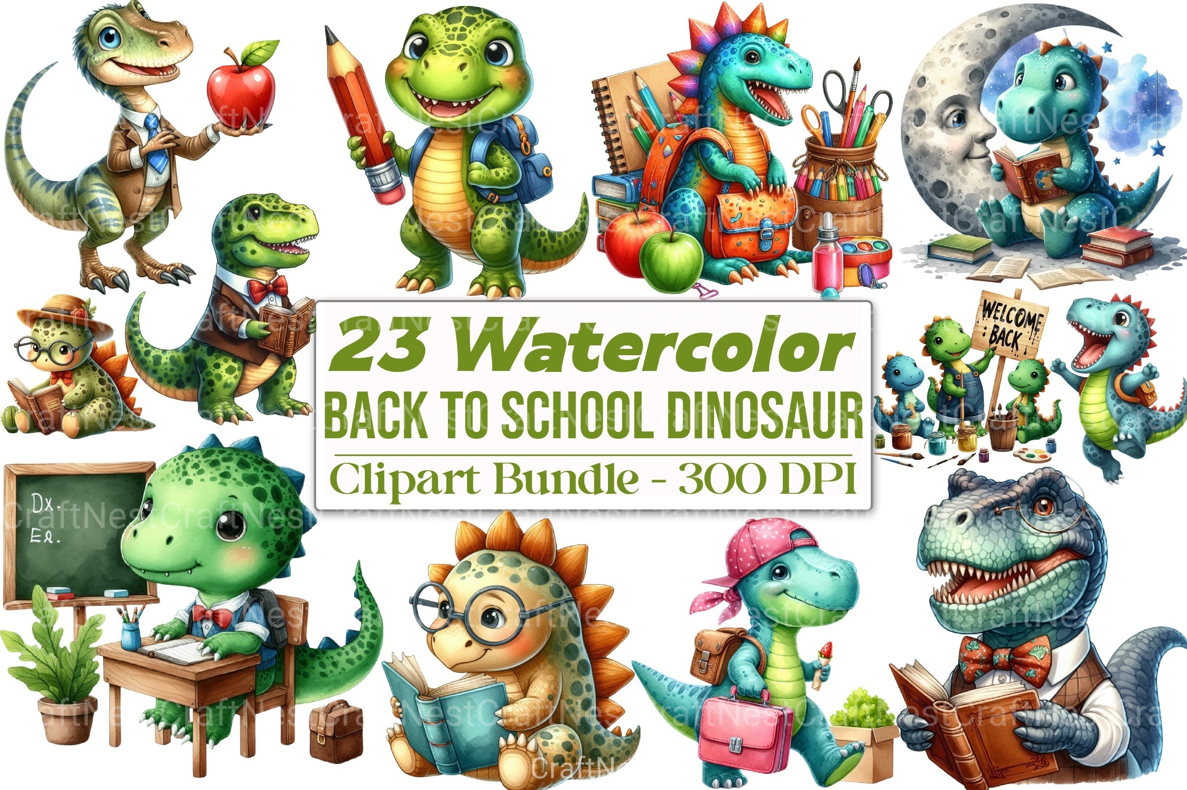Dinosaur Back to School Clipart Bundle - CraftNest - Digital Crafting and Art