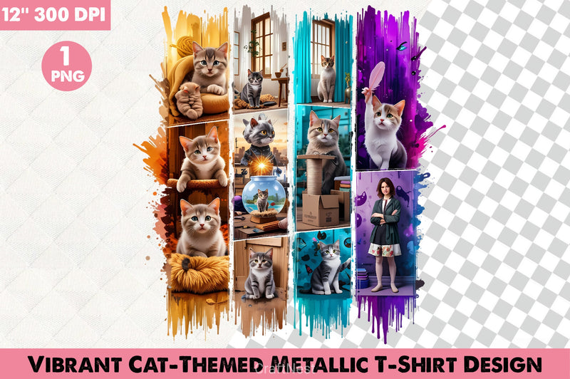 Vibrant Cat Metallic T Shirt Design Bundle - CraftNest - Digital Crafting and Art