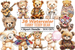 Fanny Teddy Bear Boho Clipart Bundle - CraftNest - Digital Crafting and Art