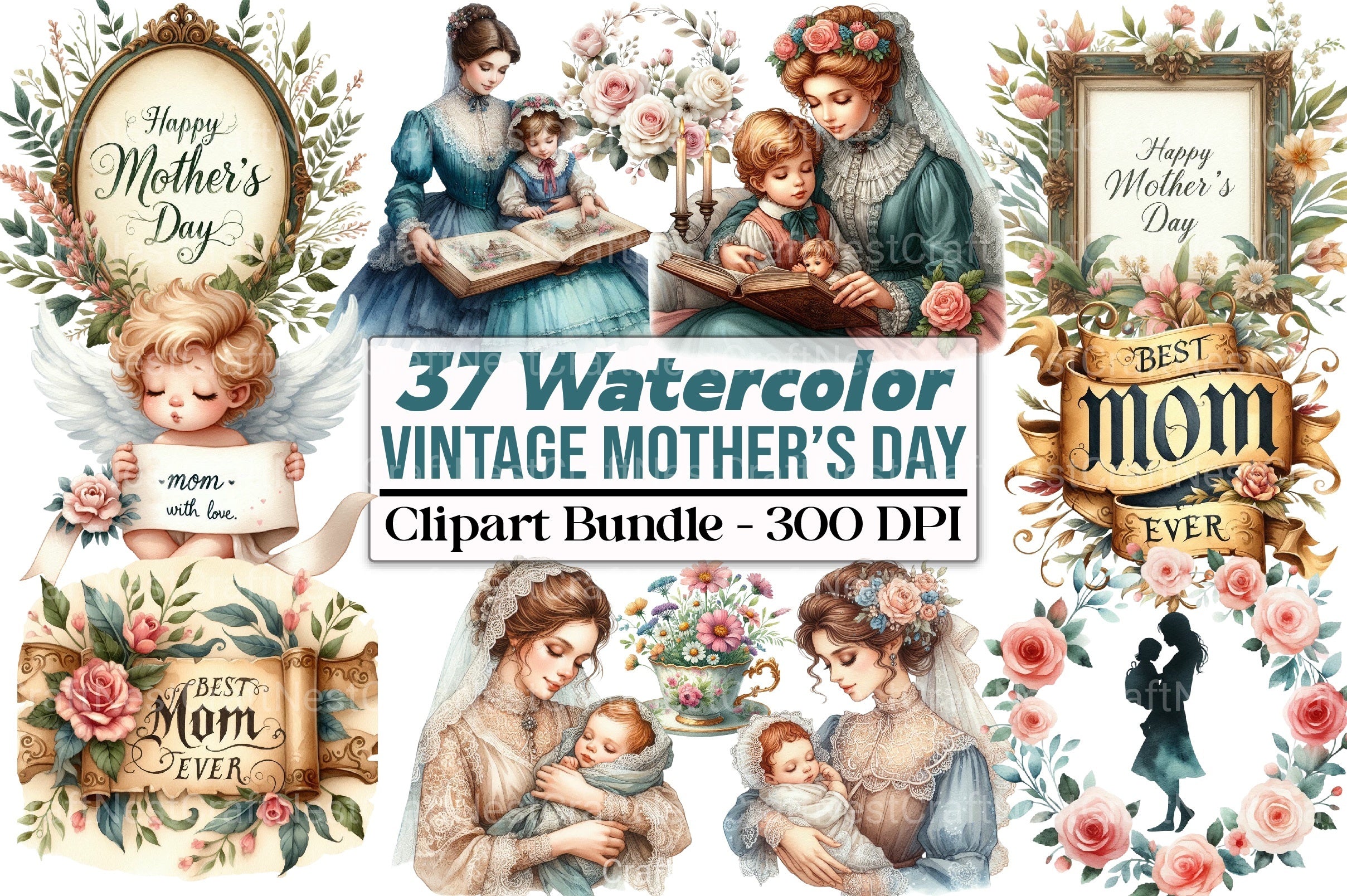 Vintage Mother's Day Clipart Bundle 1 - CraftNest - Digital Crafting and Art