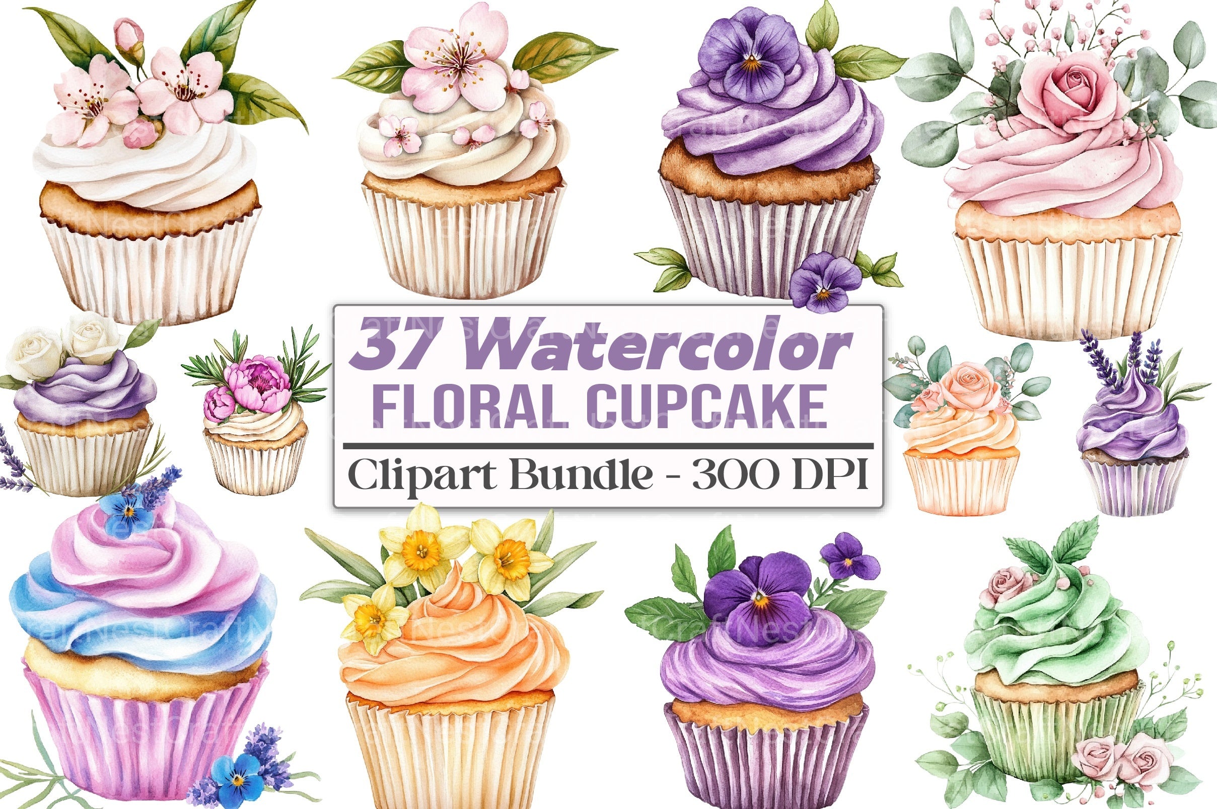 Floral Cupcake Clipart Bundle 99 - CraftNest - Digital Crafting and Art