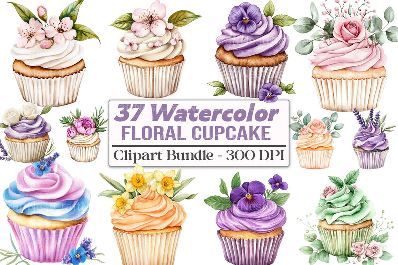Floral Cupcake Clipart Bundle 99 - CraftNest - Digital Crafting and Art