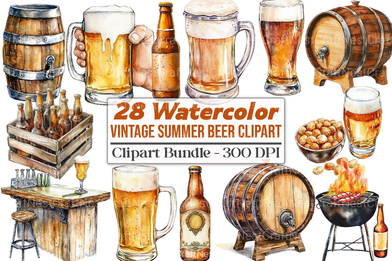 Vintage Summer Beer Clipart Bundle 2 - CraftNest - Digital Crafting and Art