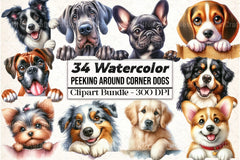 Peeking Around Corner Dogs Clipart Bundle - CraftNest - Digital Crafting and Art