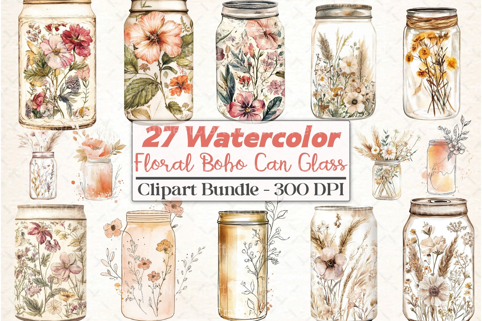 Floral Boho Can Glass Clipart Bundle - CraftNest - Digital Crafting and Art