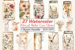 Floral Boho Can Glass Clipart Bundle - CraftNest - Digital Crafting and Art