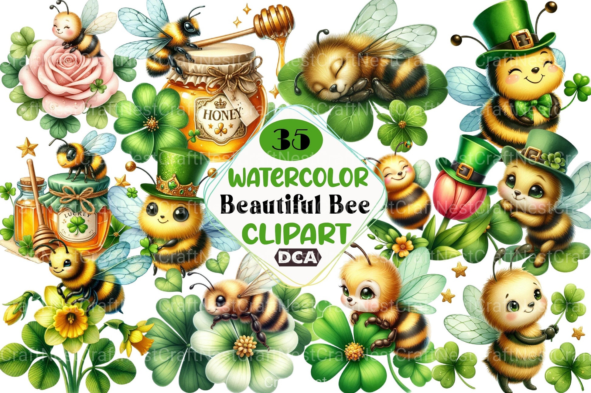 St. Patrick's Day Bee Clipart Bundle - CraftNest - Digital Crafting and Art