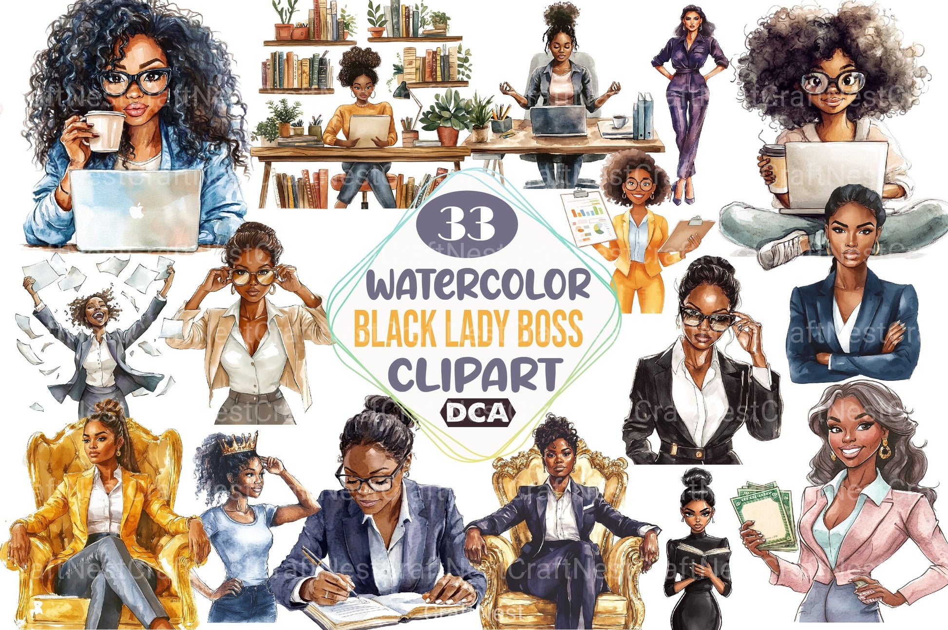 Black Lady Boss Clipart Bundle - CraftNest - Digital Crafting and Art