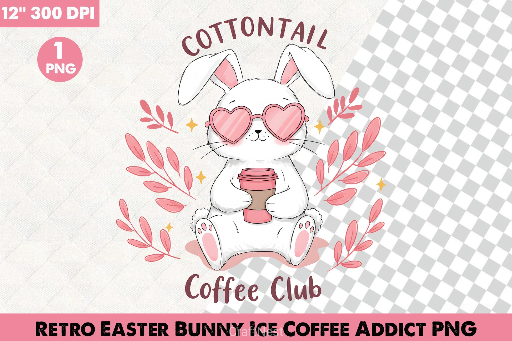 Retro Easter Bunny Iced Coffee Clipart - CraftNest - Digital Crafting and Art