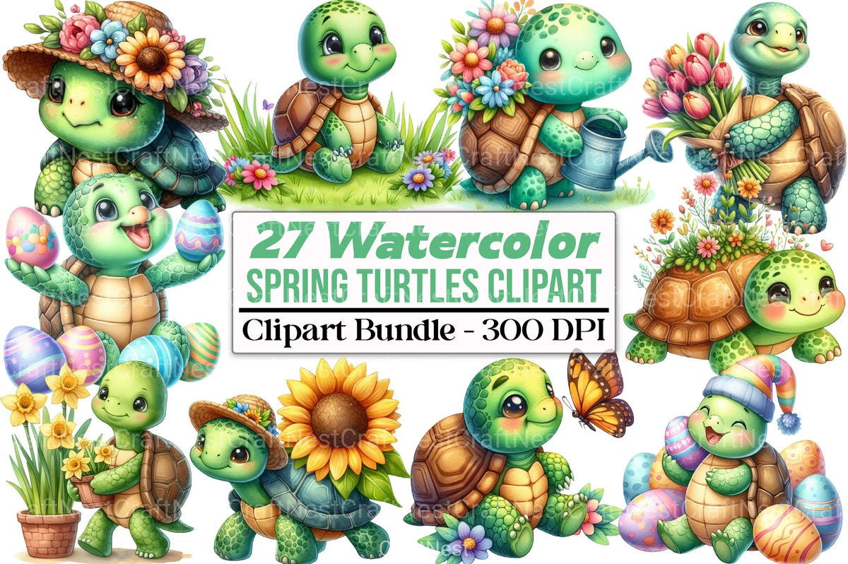 Springtime Turtle Spring Turtles Clipart Bundle