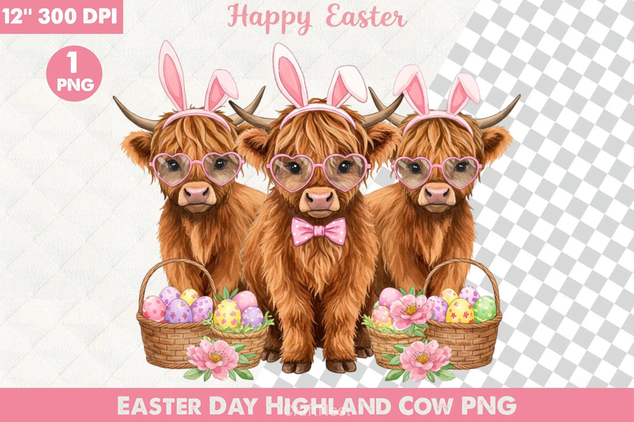 Easter Highland Cow Clipart Bundle 7 - CraftNest - Digital Crafting and Art