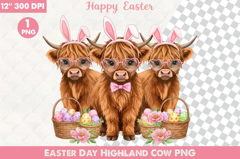 Easter Highland Cow Clipart Bundle 7 - CraftNest - Digital Crafting and Art