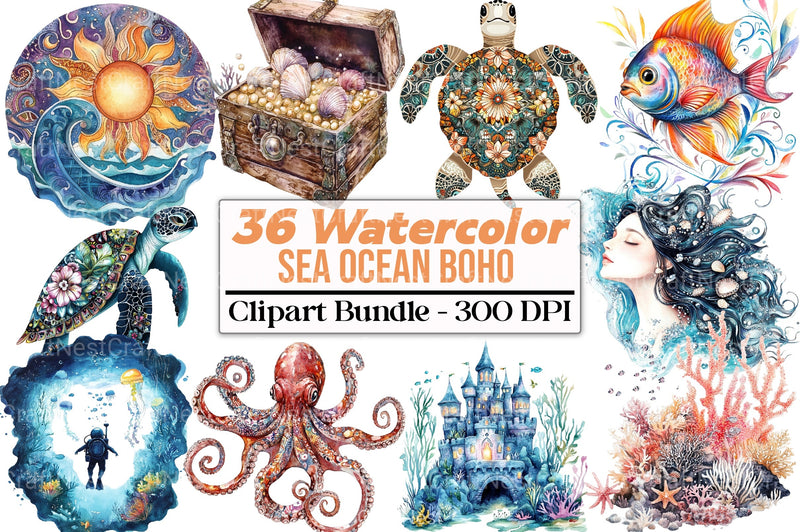 Sea Ocean Boho Clipart Bundle - CraftNest - Digital Crafting and Art