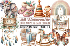 Boho Nursery Baby Clipart Bundle 98 - CraftNest - Digital Crafting and Art