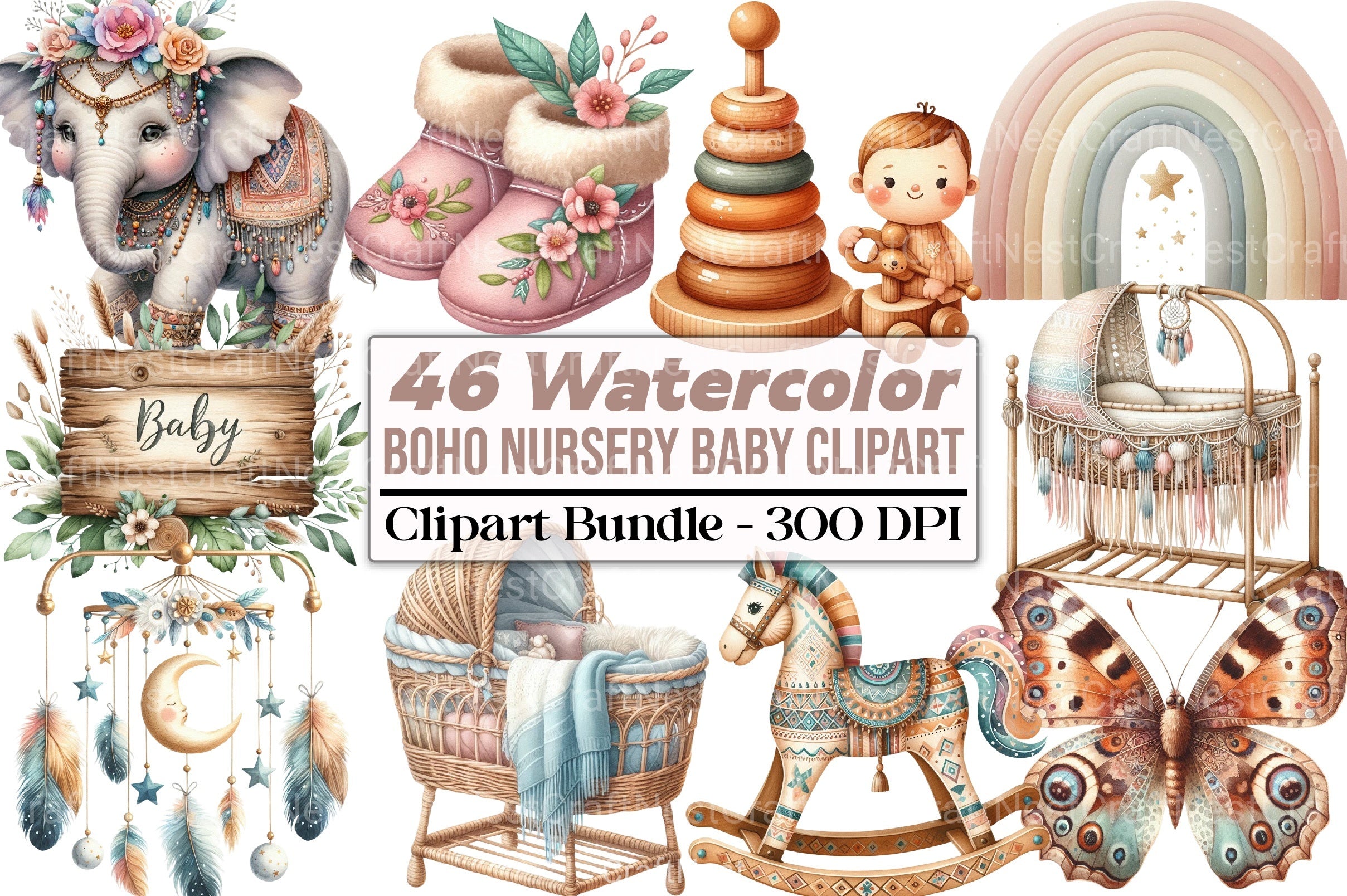 Boho Nursery Baby Clipart Bundle 98 - CraftNest - Digital Crafting and Art