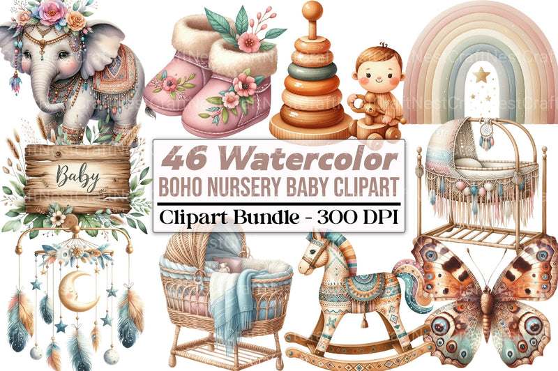 Boho Nursery Baby Clipart Bundle 98 - CraftNest - Digital Crafting and Art