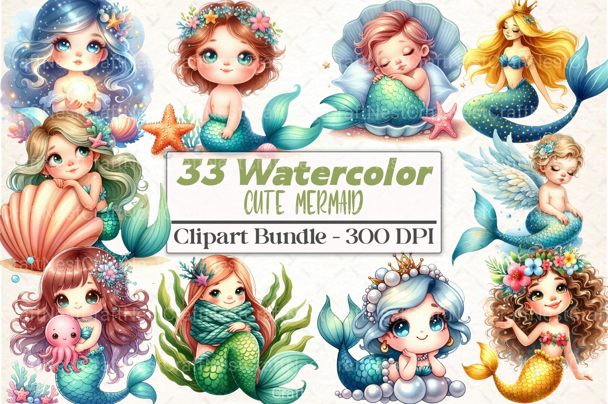 Cute Mermaid Clipart Bundle 5 - CraftNest - Digital Crafting and Art