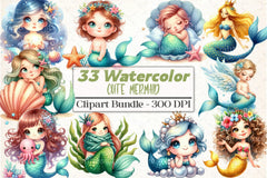 Cute Mermaid Clipart Bundle 5 - CraftNest - Digital Crafting and Art