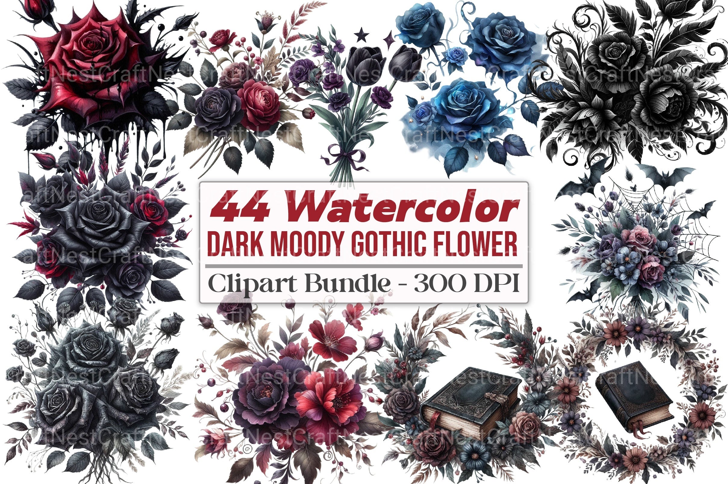 Dark Moody Gothic Flower Clipart Bundle 12 - CraftNest - Digital Crafting and Art
