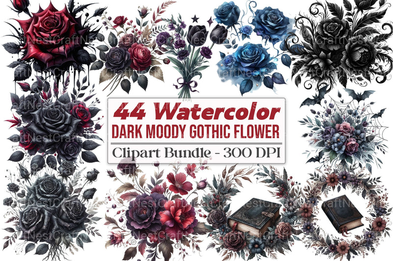 Dark Moody Gothic Flower Clipart Bundle 12 - CraftNest - Digital Crafting and Art