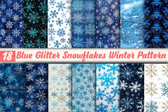 Blue Glitter Snowflakes Winter Pattern Clipart Bundle - CraftNest - Digital Crafting and Art