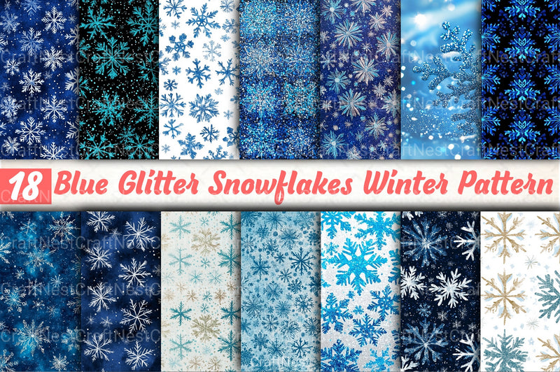 Blue Glitter Snowflakes Winter Pattern Clipart Bundle - CraftNest - Digital Crafting and Art