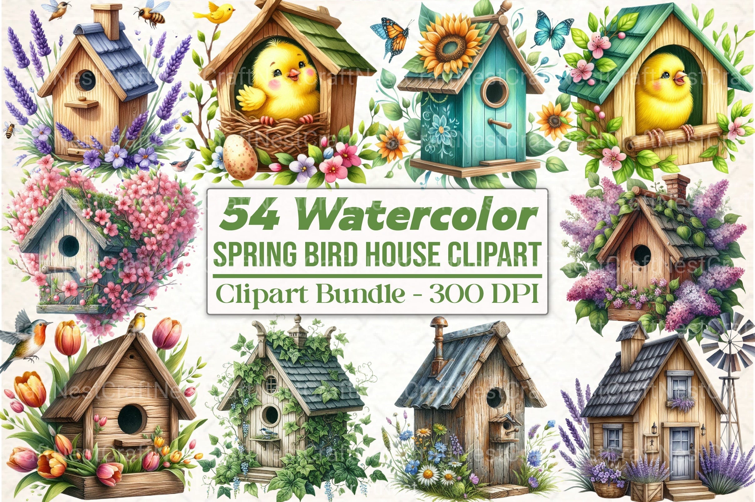 Spring Birdhouse Clipart Bundle 99 - CraftNest - Digital Crafting and Art