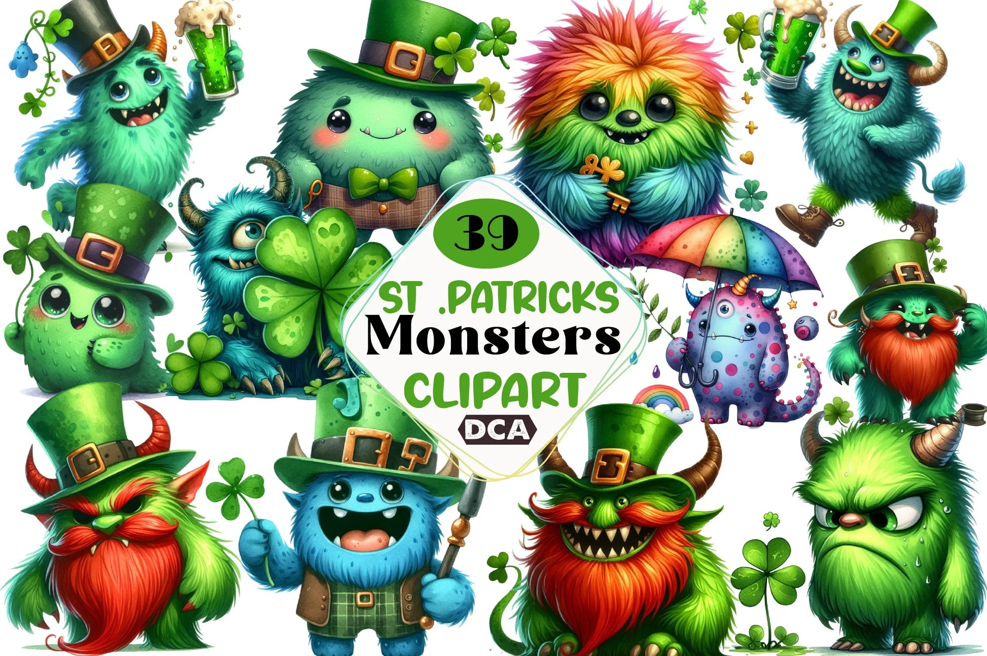St. Patrick's Day Monsters Clipart Bundle - CraftNest - Digital Crafting and Art
